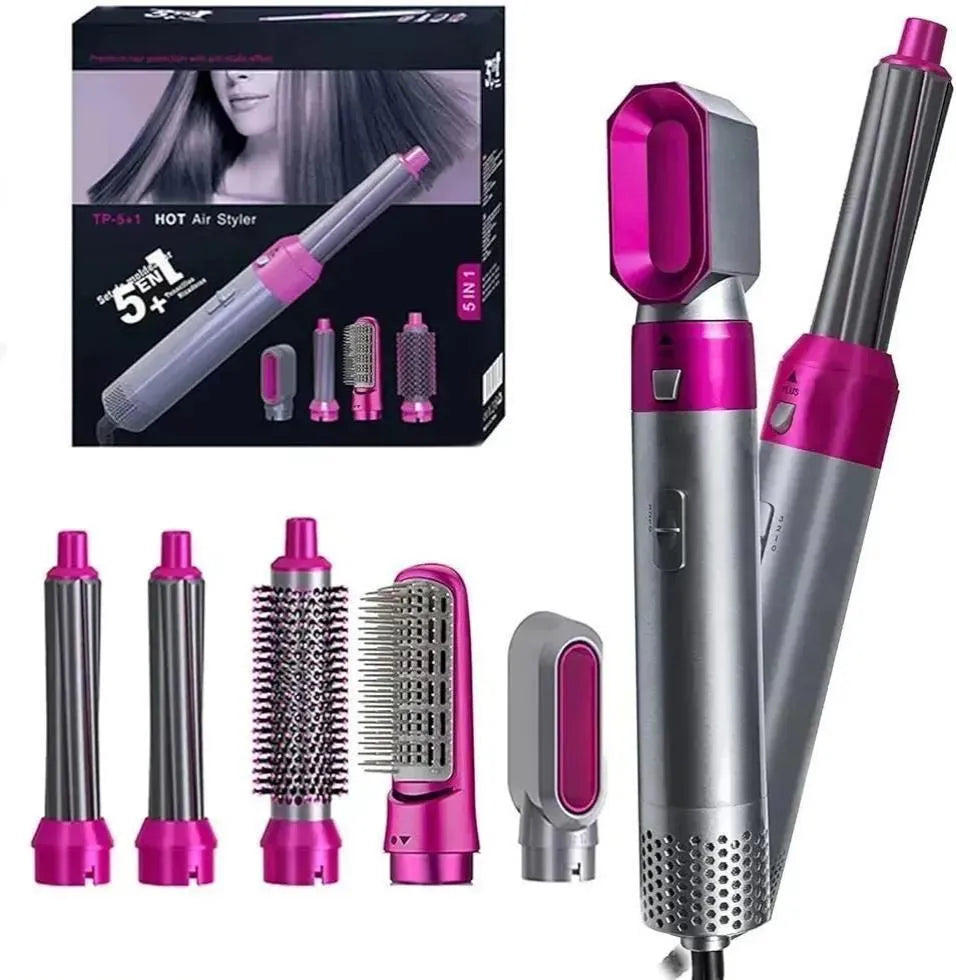 5 in 1 Hair Styler Pink Silver Frizz Free