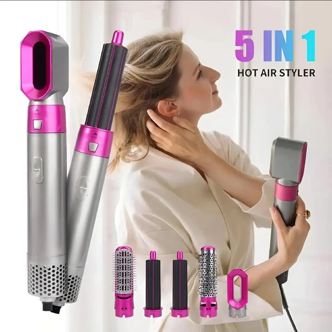 5 in 1 Hair Styler Pink Silver Frizz Free