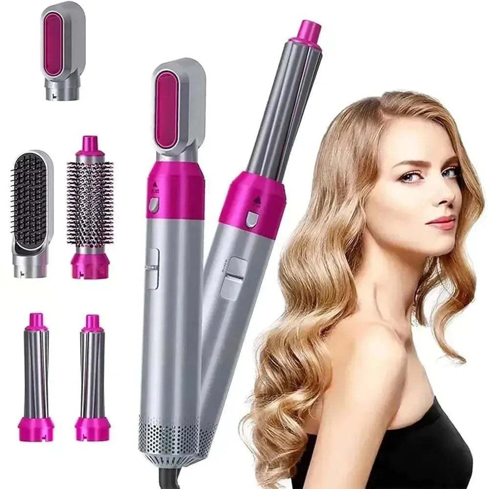 5 in 1 Hair Styler Pink Silver Frizz Free