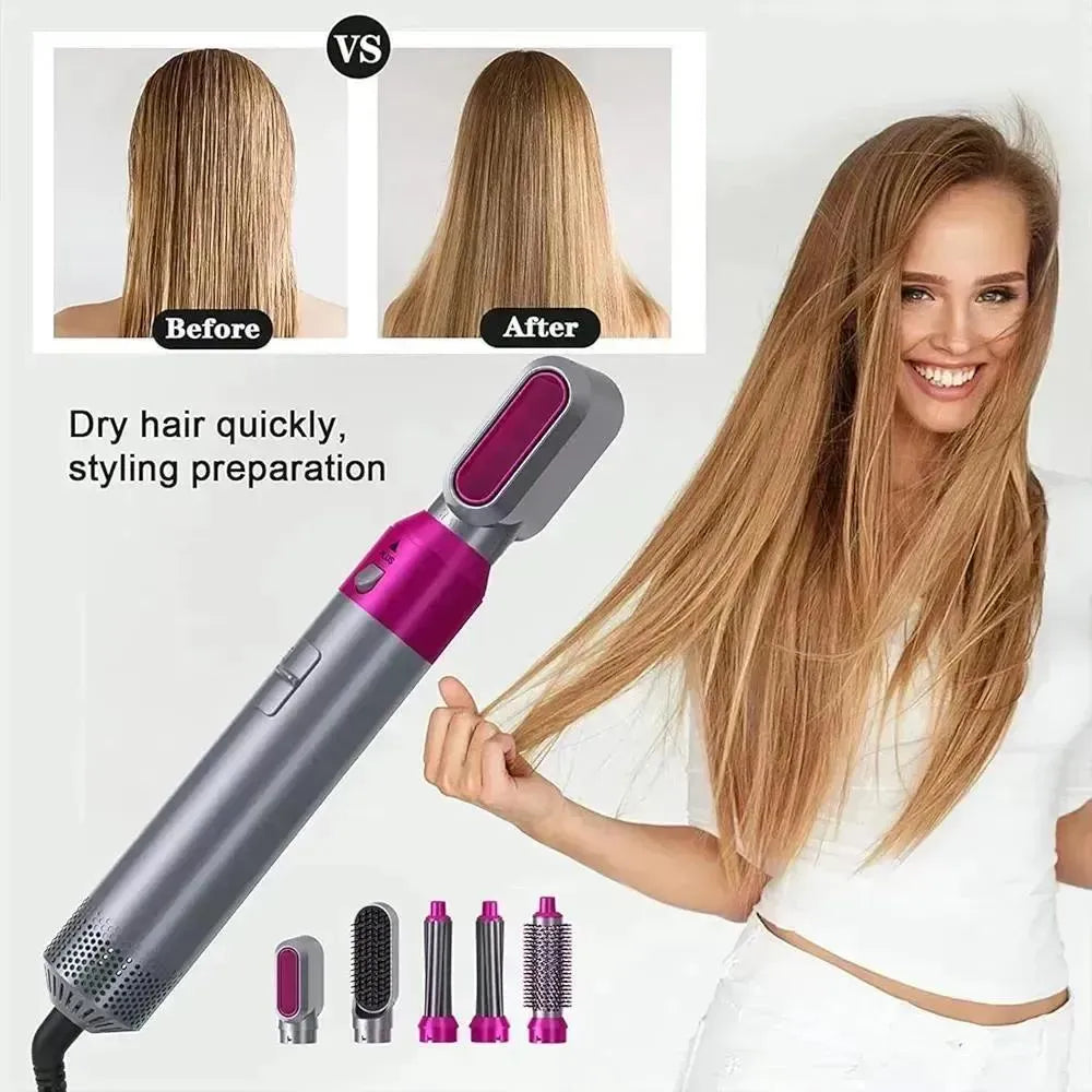 5 in 1 Hair Styler Pink Silver Frizz Free