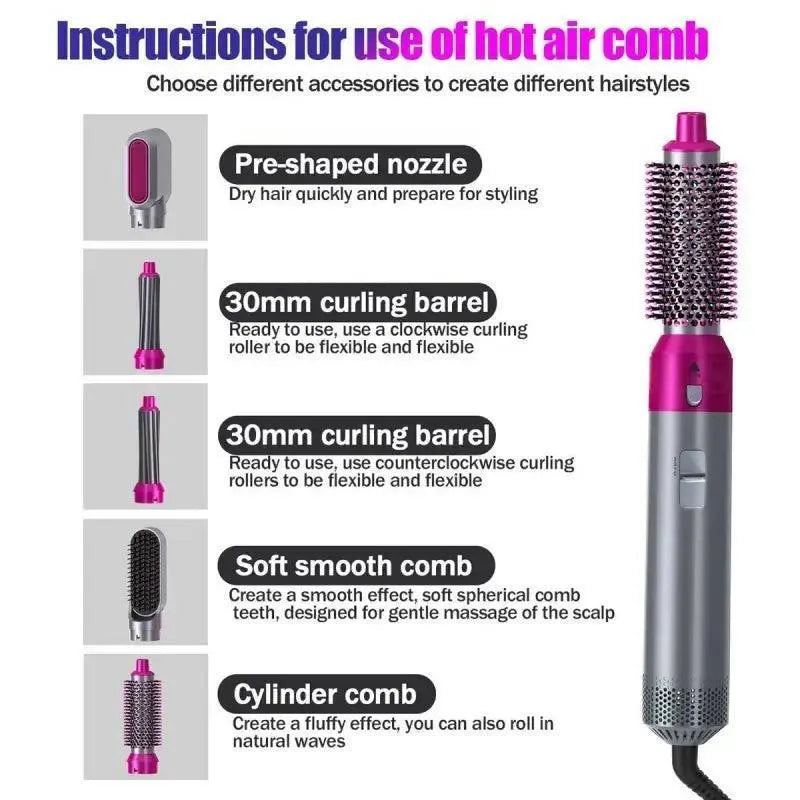 5 in 1 Hair Styler Pink Silver Frizz Free
