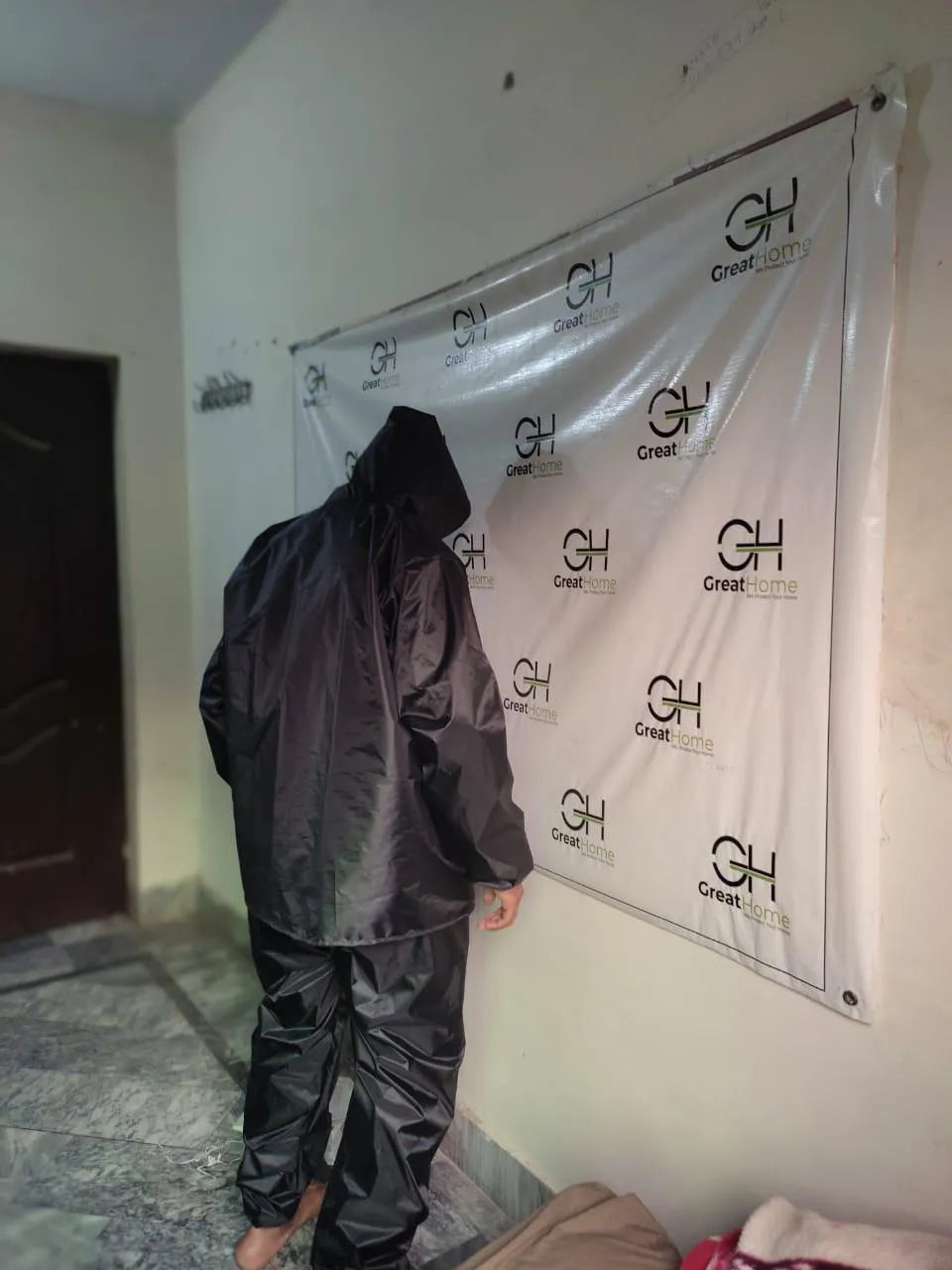 Waterproof Black 2-Piece Parachute Raincoat