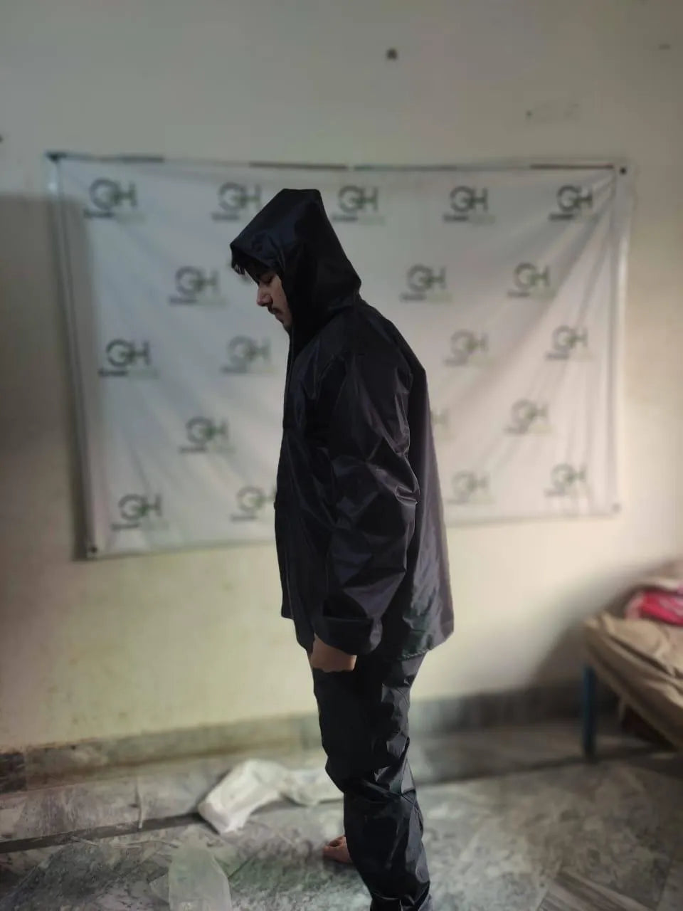 Waterproof Black 2-Piece Parachute Raincoat