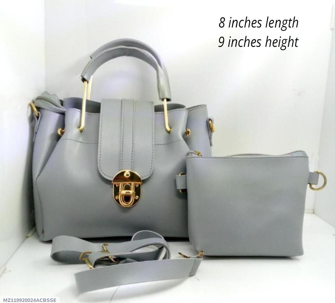 Grey PU Leather Cross body Bag with pouch For Women