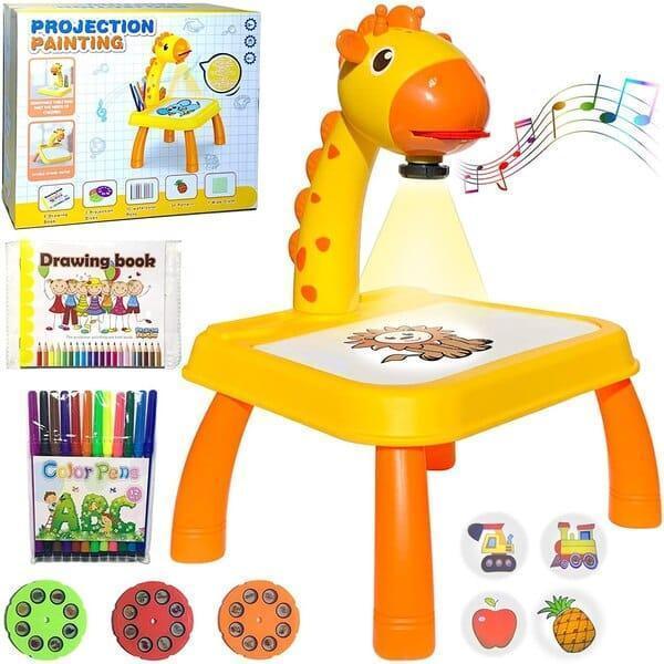 Kids Drawing Table & Projector Set Yellow & Pink Plastic