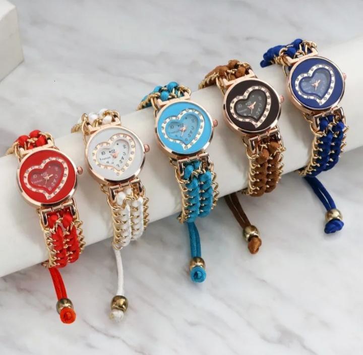 Heart Shaped Braided Bracelet Watch For Women