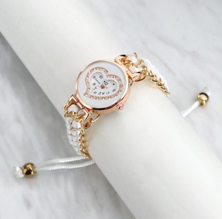 Heart Shaped Braided Bracelet Watch For Women