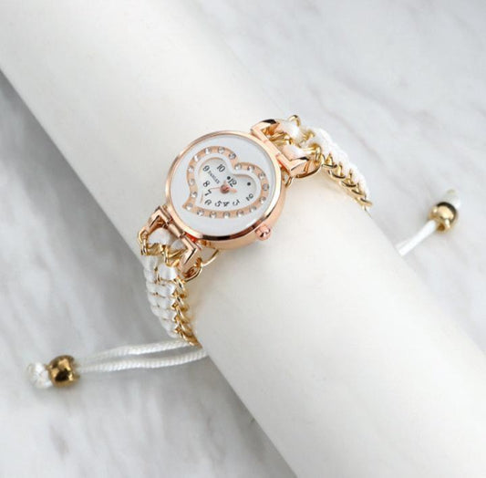 Heart Shaped Braided Bracelet Watch For Women