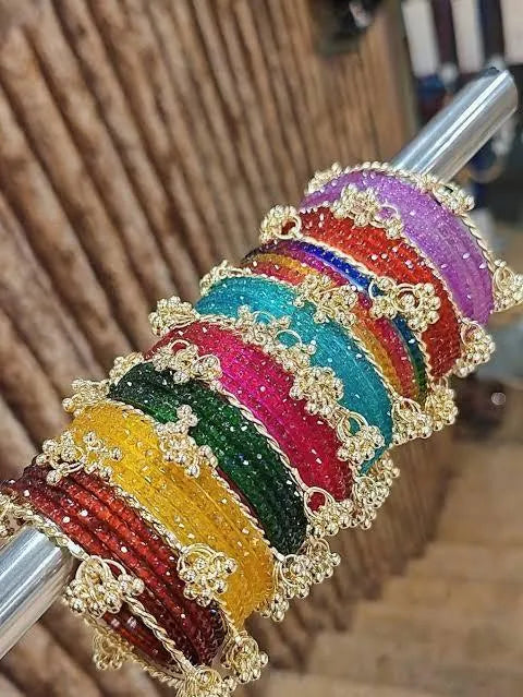 Kashmiri Bangles Multicoloured Gemstone Kara Bangle Set For Women