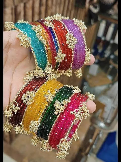 Kashmiri Bangles Multicoloured Gemstone Kara Bangle Set For Women