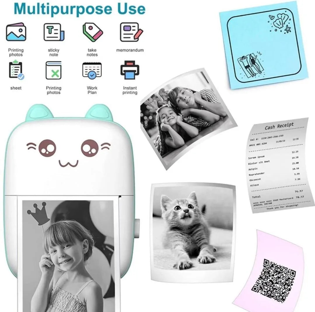 Mini Printer Pink White Instant Photos Portable